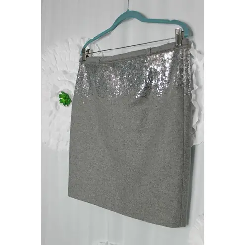 Susana Monaco Pencil Skirt Wool Blend Gray Embellished Sequins Size 8 Lined