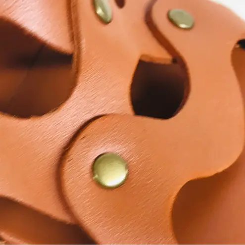 Rachel Comey Brown Leather Mule Clog Wedge Sandal Tawny Woven Stud Size 6