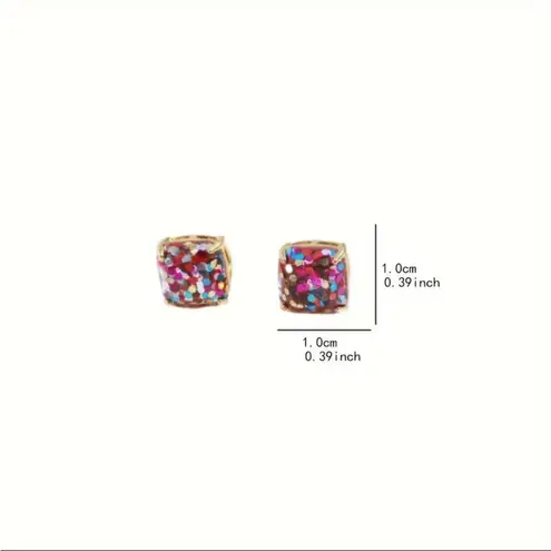 Confetti Glitter Square Stud Earrings Gold Tone Multicolor Sparkle NWT