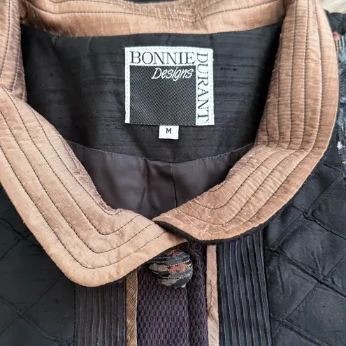 80’s Bonnie Durant Vintage Wool Trench Coat Silk Taffeta M Medium Black