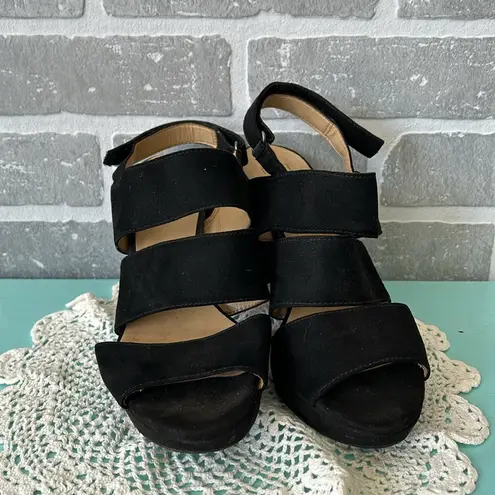 Naturalizer  FREEMA Womens Black Faux Suede Block Heel Platform Sandals Sz. 7.5