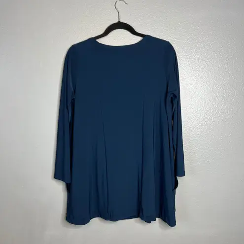 Sun Kim Tunic Top Size M Blue Long Sleeve Pockets Zip Front Lagenlook Artsy USA Size M