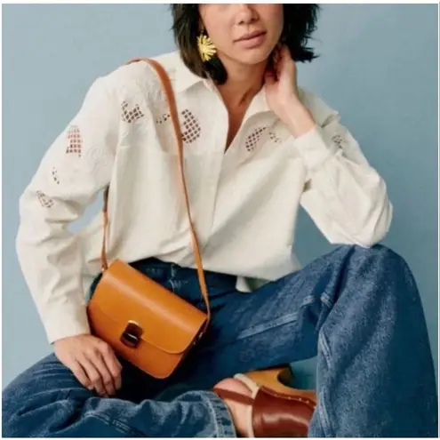 Sézane SEZANE Ecru Floral Embroidered Cut Out Oversized Button Down Naora Shirt Size 44