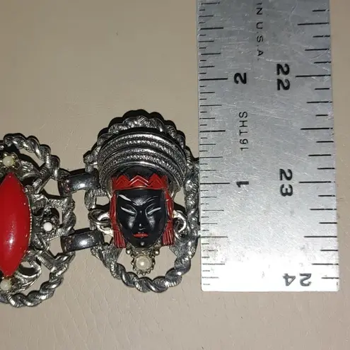 Vintage Selro Selini Bracelet MCM Red Black Enamel Lady Princess Faces Large