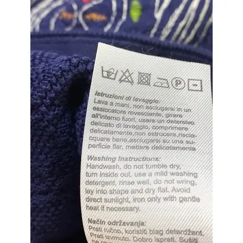 Ivko Embroidered Jacket Cardigan Size 40 L Zip Front Pockets Neckless Pattern Blue Size L