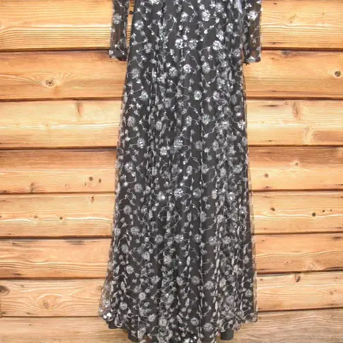 Mac Duggal NWT 12360 Illusion Long Sleeve A Line Gown Black 2