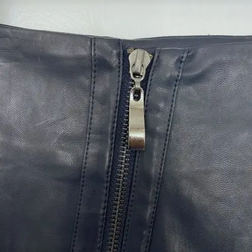 Very J New Faux Leather Asymmetric Zip Front Slit Skirt Blue Grey