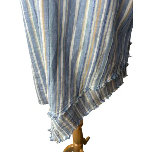 Ali Miles Linen Striped Blue Lagan Look Asymetrical Tunic Blouse Large