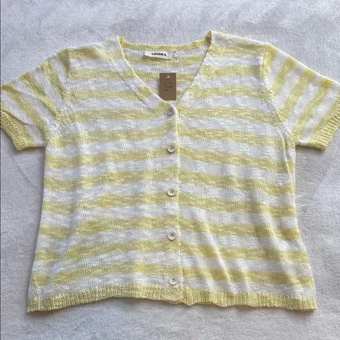 Adora Yellow & White Striped Button Front Slub Yarn Knit Top NWT Size M