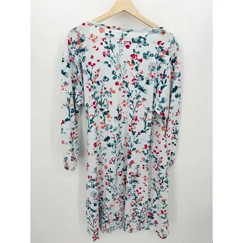 Garnet Hill Green Cotton by Blue Floral Wrap Front Dress Knee Length XL NWT