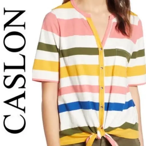 Caslon  Tie Front T-Shirt Ivory with Stripes