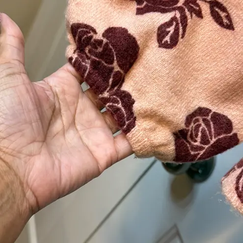 Elle Women's XXL Peach Rose Print Long Sleeve Sweater Cozy Knit Pullover Top