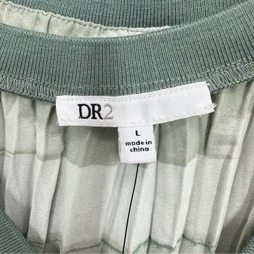 DR2 Nordstrom Women's Sleeveless V Neck Blouse Sage Green Cream Abstract Artsy Size L