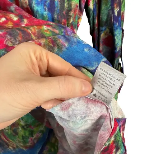 John Mark Abstract Watercolor Button Front Shirt Long Sleeve Boho Artsy Womens S Blue