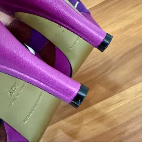 Emilio Pucci Firenze Purple Multicolor Corduroy Platform Heeled Mules Size 38.5