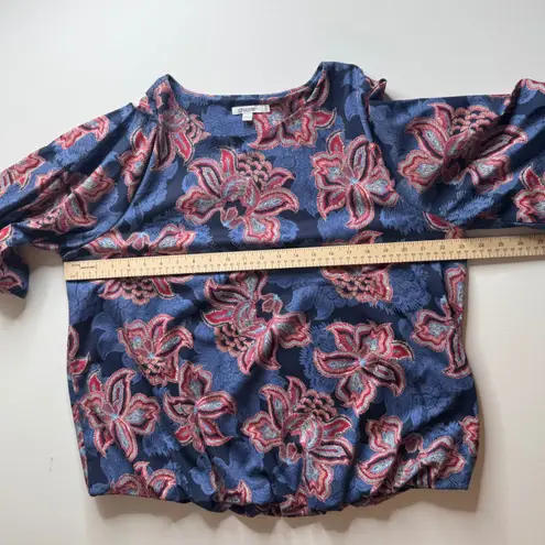 Chico's Floral Bubble Hem Top Size 3 XL Multicolor Puff Sleeve Cotton Boho Artsy