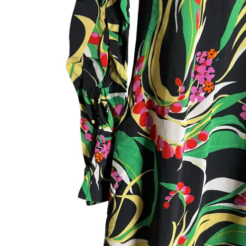 La DoubleJ Tinder Multicolor Floral Print Long Sleeve Midi Dress Size Black Size XS