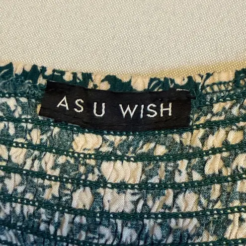 ASU Wish Floral Maxi Dress Cottagecore Green Puff Sleeve Tie Front Boho Chic Size L