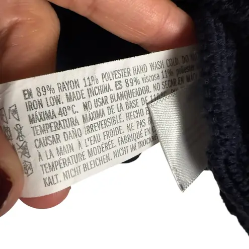 English Factory Scallop Detail Crochet Knit Collared Navy Polo Top Size XS