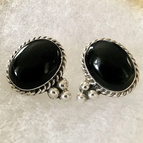 Onyx TAXCO Black Sterling Silver Southwest Post Backs Drop Earrings