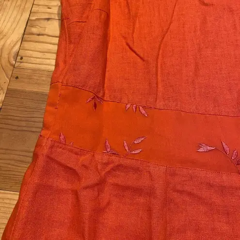 COUNTRY WEAR CASUALS Maxi Dress Womens Large Orange Linen Rayon Silk Embroidered