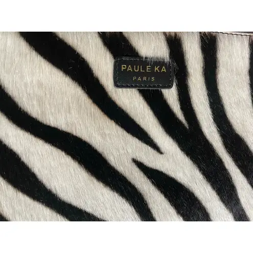 Paule Ka Zebra Print Pony Hair Clutch Purse Pouch Black