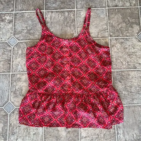 Arizona Jeans Pink Arizona Jean Co Tank Top Patterned Button Peplum Sheer