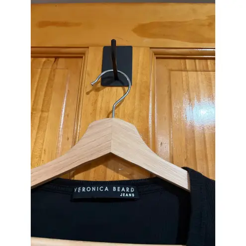 Veronica Beard Jeans Black Ruffle Sleeve V-Neck Pima Cotton Top SZ S