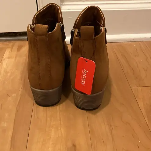 Jeossy Women's 905 Ankle Boots, Classic Low Heeled Short Booties Tan Size 8