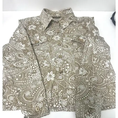 Jane Ashley Jacket Sz M Denim Style Boho Floral Tan /wht Jacket