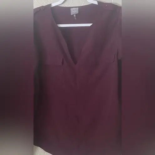 Bobi Top Womens Medium Split V-Neck Long Sleeve Plum Purple Blouse