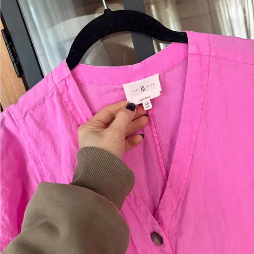 Lou & grey  linen midi dress button down short sleeve shirt neon pink bubblegum