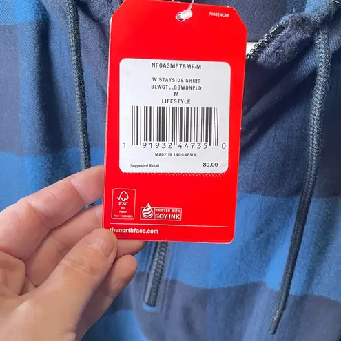 The North Face  Women's NEW Stayside Blue Plaid Pullover 1/3 Zip‎ Shirt Size Med