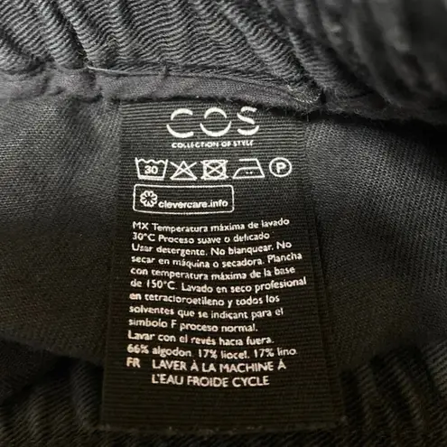 COS Women's Black Linen Straight High Waist Drawstring Pull On Trousers Pants 4