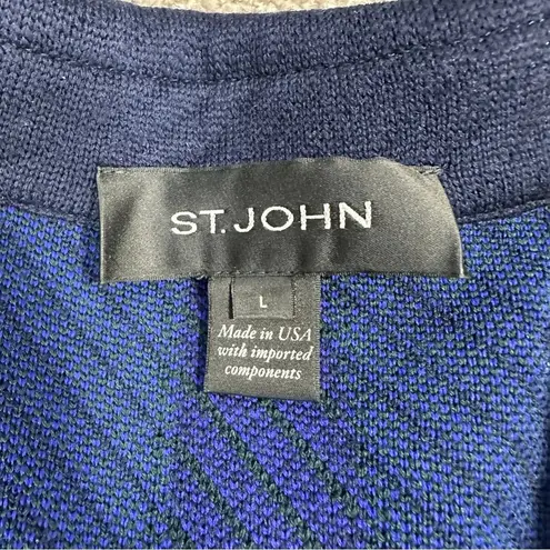 St. John 100% Wool Long Sweater Cardigan Blazer Colorblock in Navy Green L