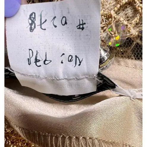 Vintage Komlies Blouse Women XL Gold Lace Sequined Retro Evening Formal Occasion