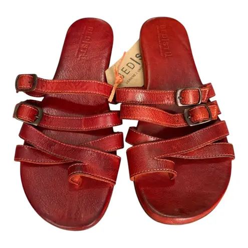 BED STÜ Hilda Red Leather Sandals Buckle Straps Size 9.5 Gladiator Boho Slides
