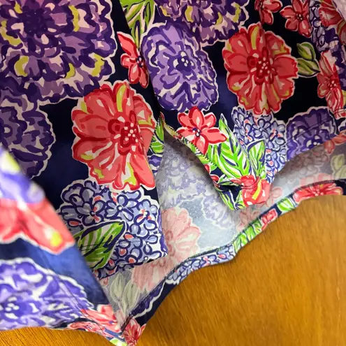 Ibkul Larisa Pull On Printed Skort Skirt Floral Navy Multi Red Purple Large L