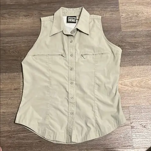 Destination 10K Feet Above Sea Level Sleeveless Button Down Outdoor Blouse Top Green