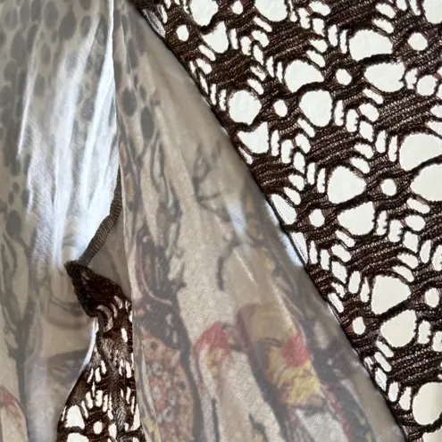 Tempo Paris Boho Crochet Size Medium Brown Animal Print Fall Layering Kimono