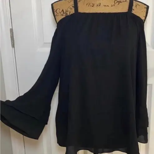 Sioni Asymmetrical Bell Sleeve Boho Blouse Top 3/4 Sleeves Black Women Small NEW