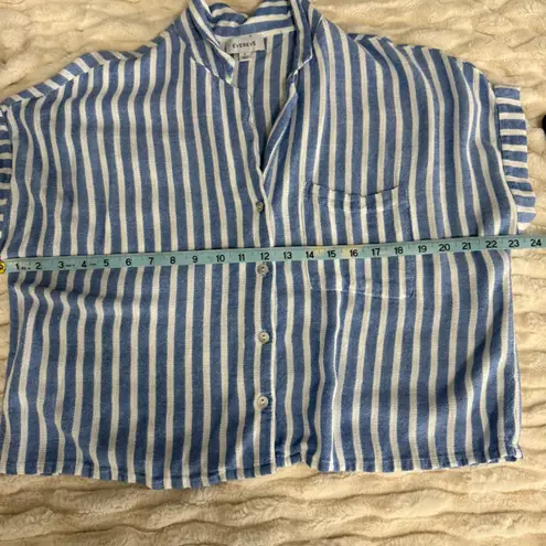 Evereve Blue White Stripe Button Up Short Sleeve Shirt Top Womens Size Small