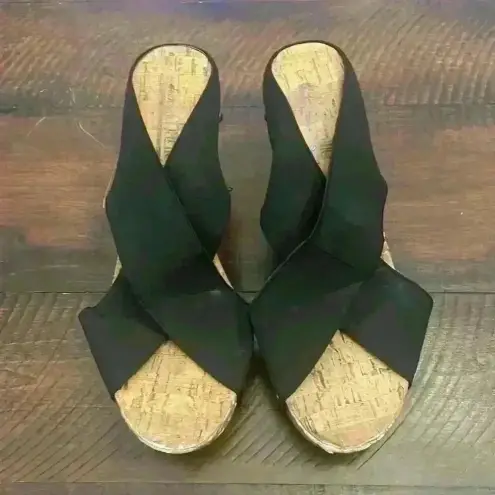 Charming Charlie  Cork Wedge Studded Black Sandals Size 9‎