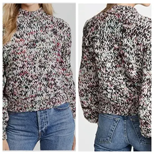 Ulla Johnson Rhea Multicolor Chunky Knit Sweater with Puff Sleeves Crew Neck XS