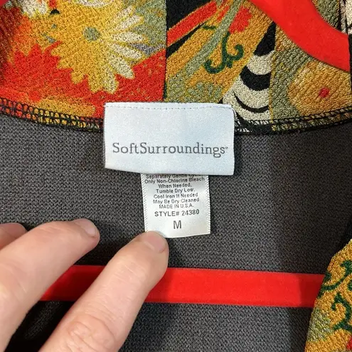 Soft Surroundings Kimono Jacket Women Medium One Button Floral Black Lightweight