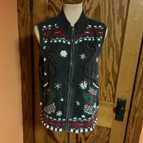 Vtg Y2K unique mitten pockets holiday sweater vest Size M