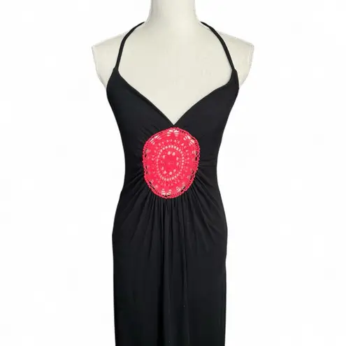 Moda International black crochet maxi dress boho beachy coastal vacation wear
