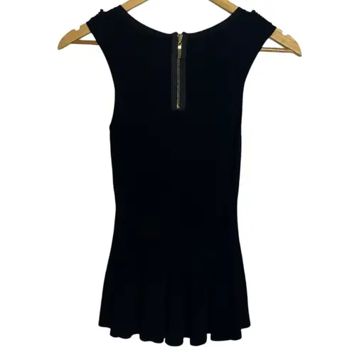 Carmen Marc Valvo Women's S Knit Tank Top Black Flared Hem Shell Peplum Glam