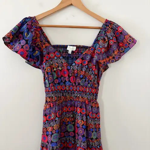 PINCH Floral Smocked Maxi Dress Cut Out mosaic Size M Red Size M