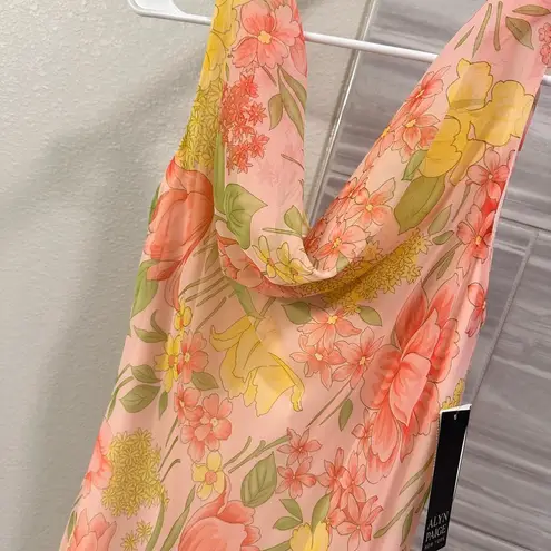 Alyn Paige Asymmetrical Yellow and Pink Sundress Cowl Neck